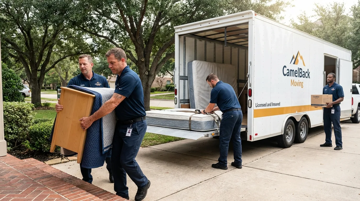 Crew loading residential truck for cross-state move from Macomb, IL