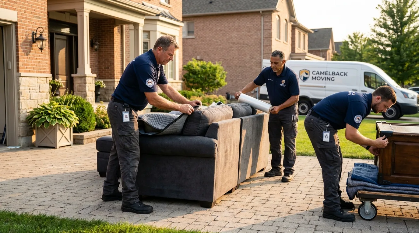 Large estate moving crew wrapping furniture in Macomb, IL